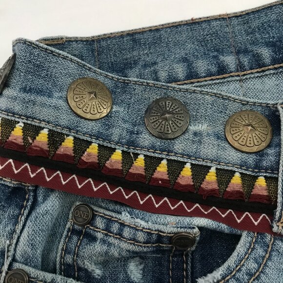 One Teaspoon Awesome Baggies Jeans Women 26 Blue Medium Rise Aztec Metal Accent - Picture 11 of 13